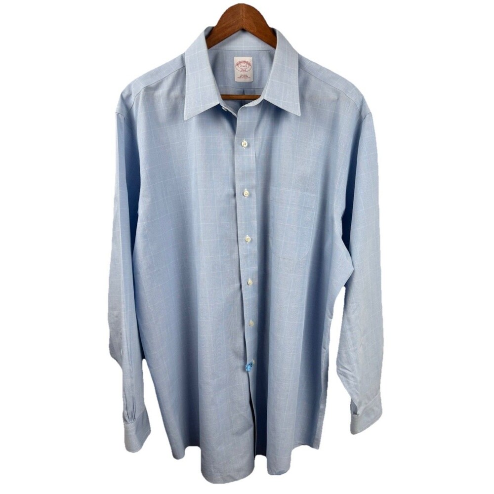 Brooks Brothers Dress Shirt Mens 17-34/35 Blue/White Checkered Cotton No Iron - Picture 2 of 7